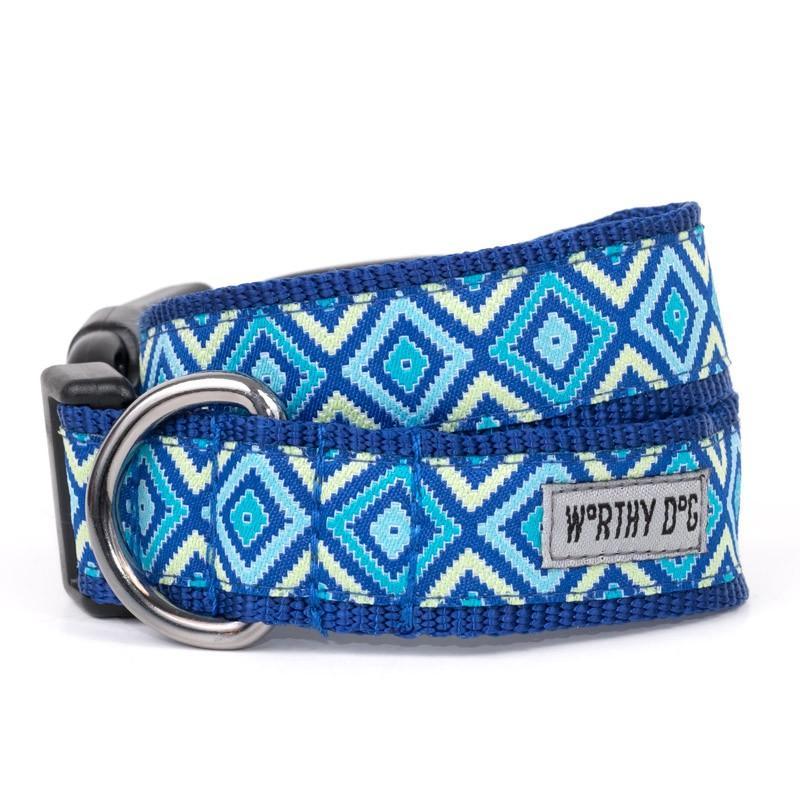 Graphic Diamond Dog Collar Blue